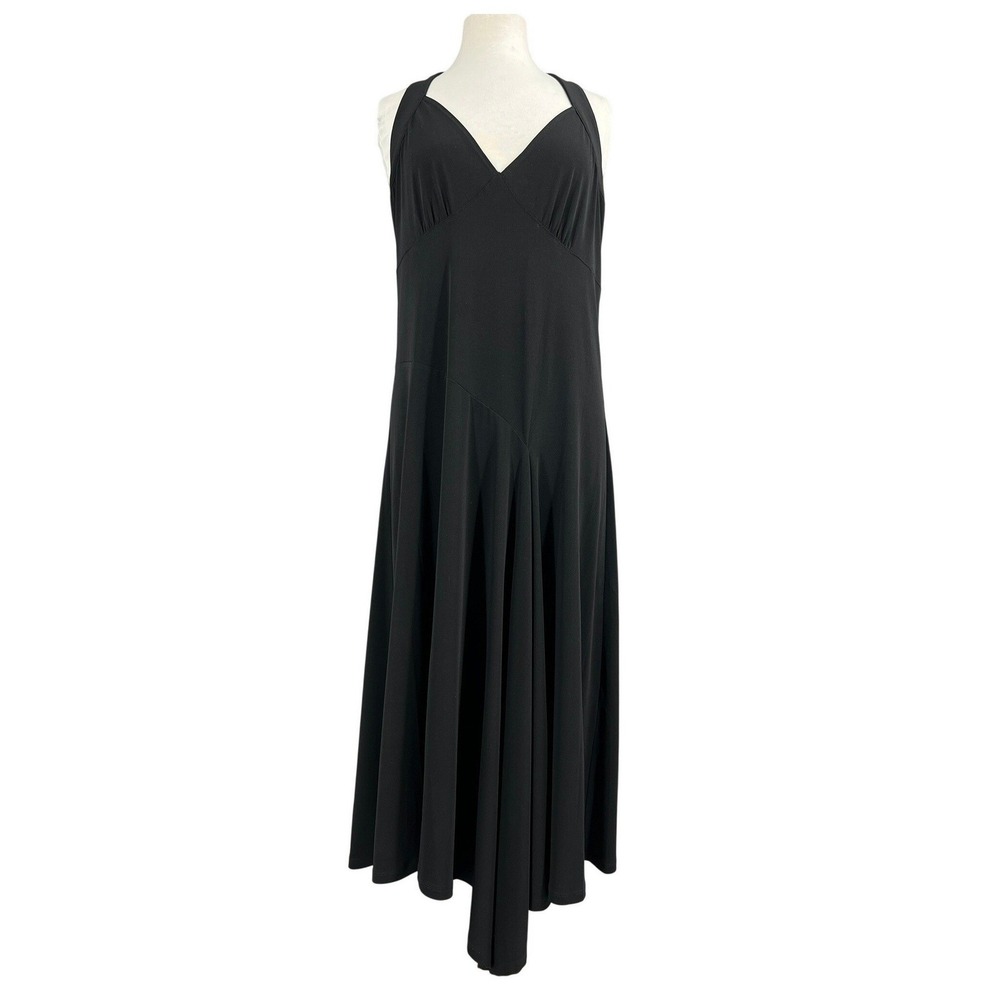 Michael Kors Black Halter Maxi Dress Handkerchief‎ Hem Open Back Matte Jersey 14